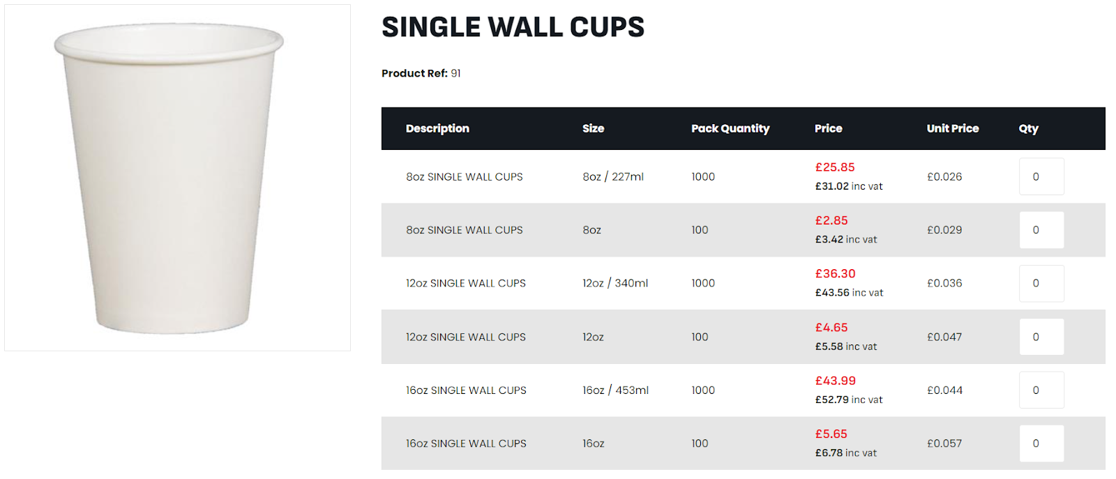 single wall paper cups